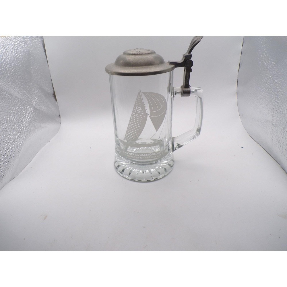 Old Spice Glass Beer Stein Mug‎ America's Cup 12 Meter Racing Sloop Anchor Lid